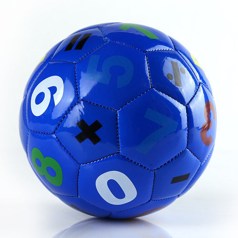 Blue Size 2 childrens soccer ball printed with numbers zero to nine and math symbols on glossy PVC