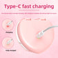 Infographic showing USB Type C charging of the heart LED makeup mirror with indicator light
