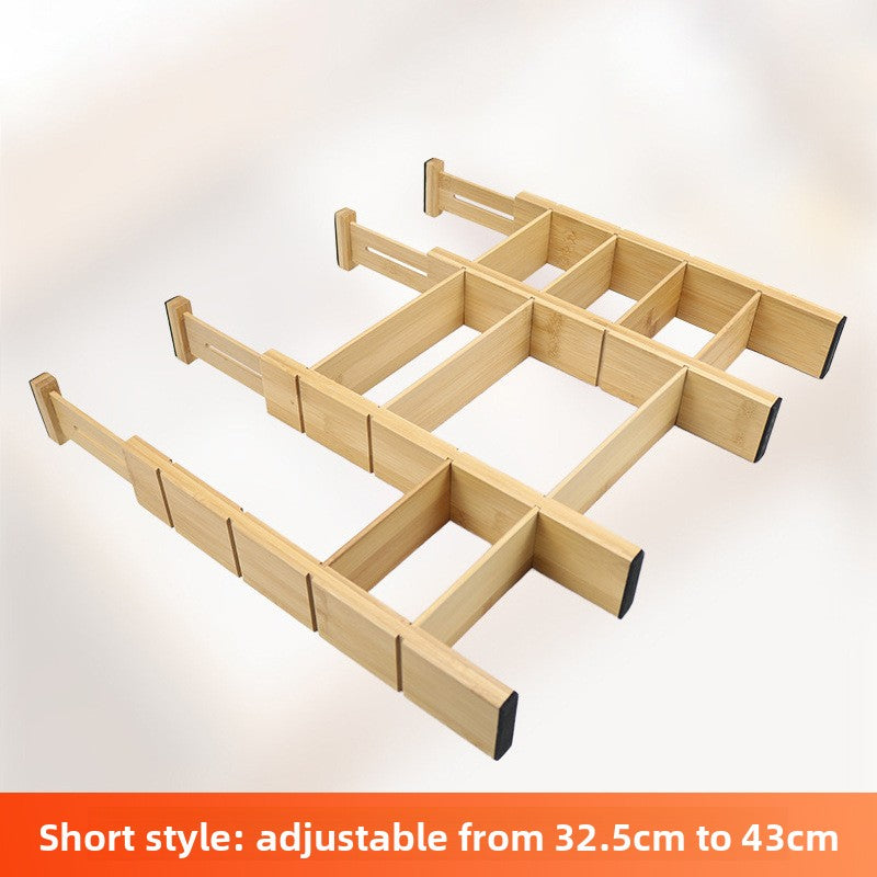 Bamboo drawer organizer dividers in a natural wood finish