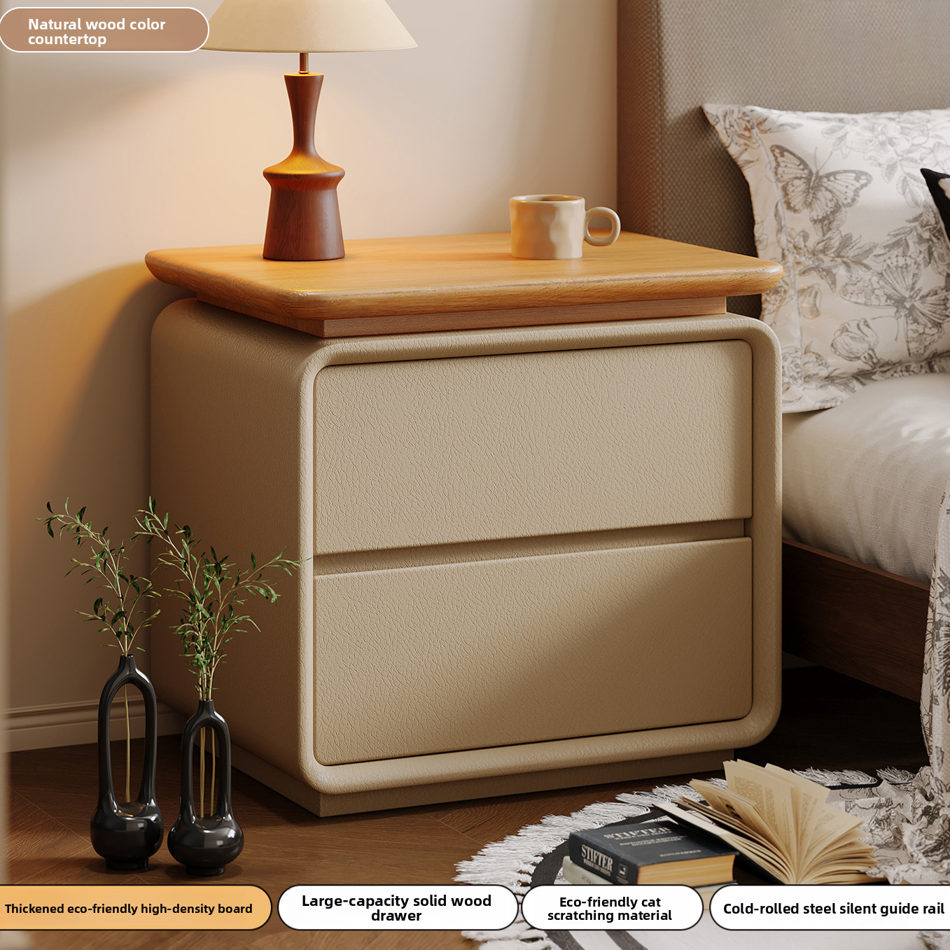 Two drawer bedside table shown fully built out of the box