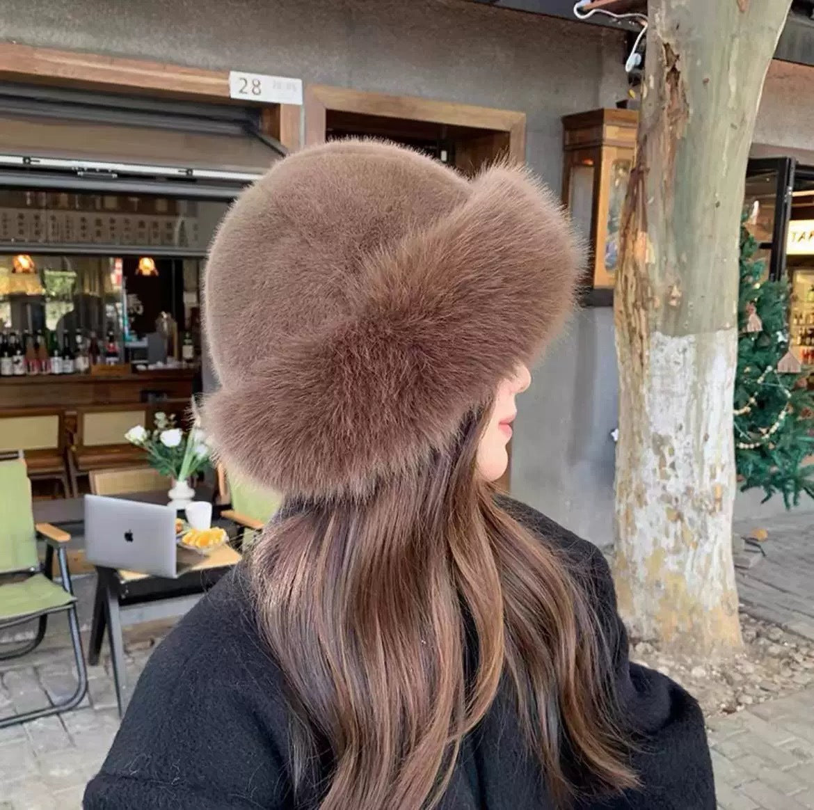 Winter Warm Imitation Fur Bucket Hat | angled lifestyle styling shot