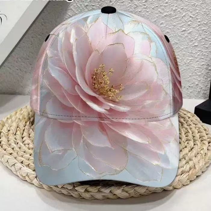 Polyester cap with an allover flower print and a classic six panel shape