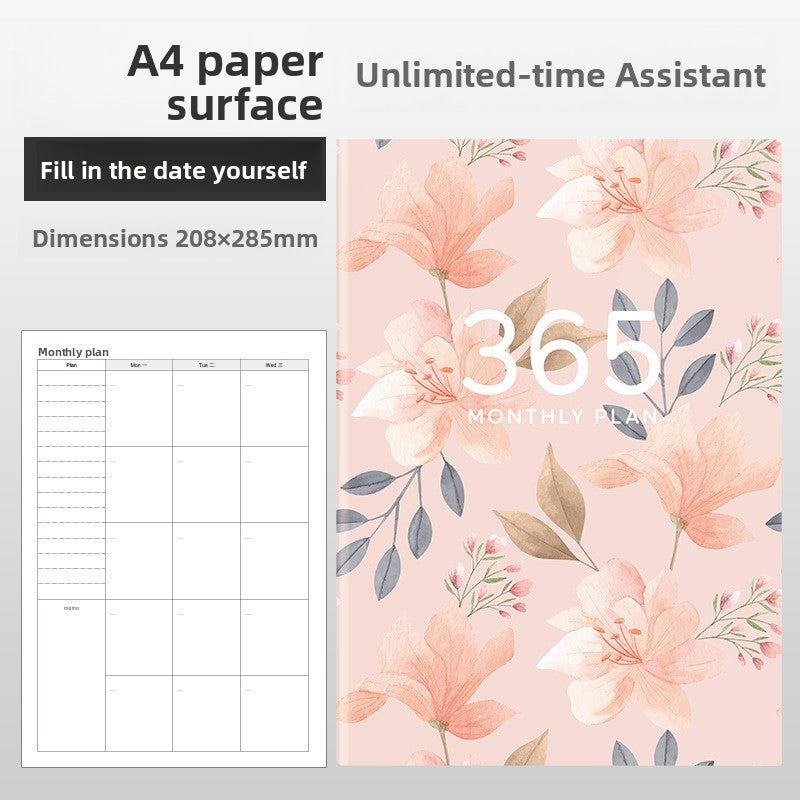 Pearl Powder Undated cover monthly planner notebook in A5