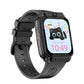 Black kids smart phone watch with the strap folded to the left, cat watch face on the touchscreen