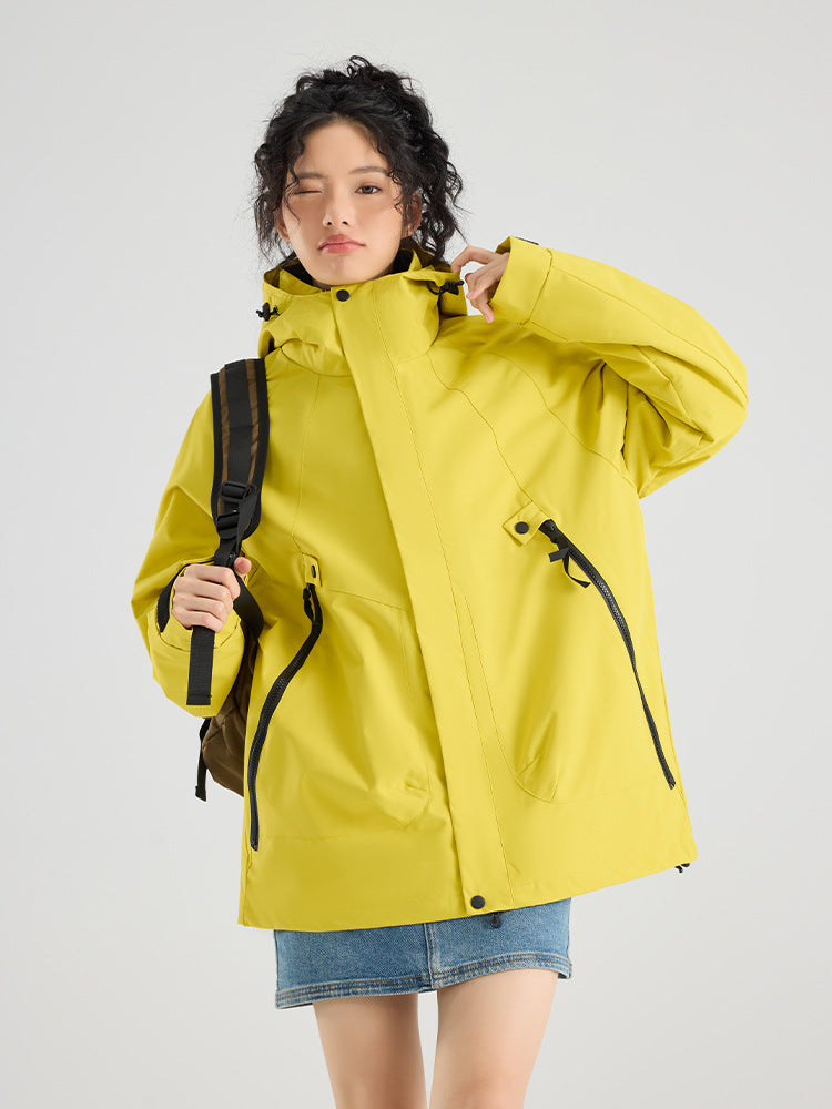 Outdoor 3 in 1 jacket with hood, sealed seam polyester shell and removable fleece, unisex sizing
