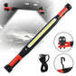 Black and red COB LED work light with magnetic feet and fold out hooks