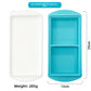Two compartment silicone tray beside its white lid, 29 cm long, 285 g, option 2 Cavities 29 cm Tray, Turquoise