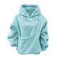 Light blue plush fleece hoodie with a diagonal pouch pocket and drawstring hood, option photo for size XXL
