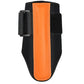 Front view of the orange and black golf wrist support with a slide buckle and hook and loop strap