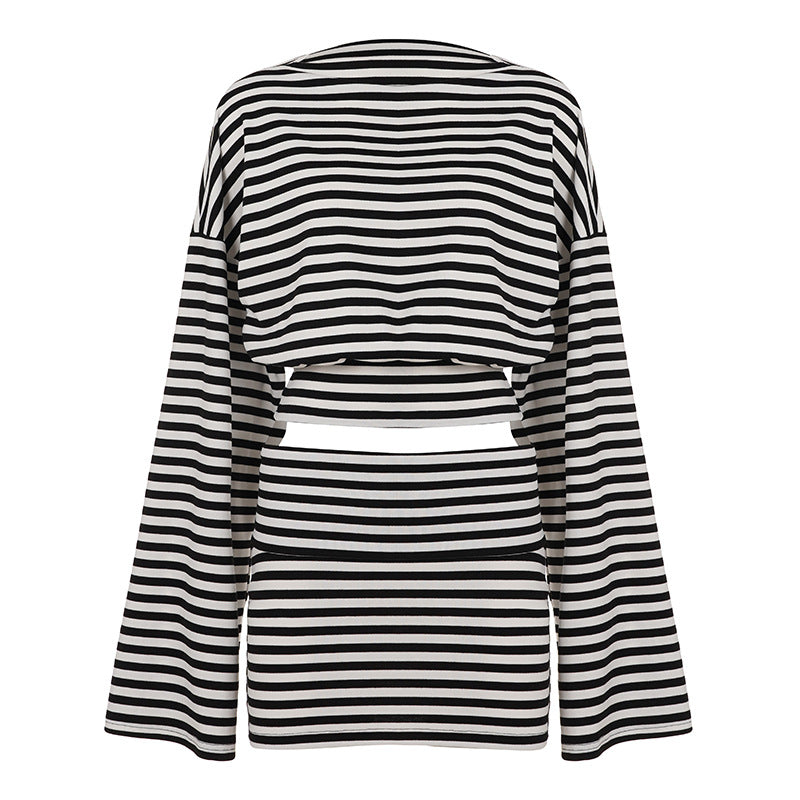 Striped Bat Sleeve Top and Skirt Set photographed in soft studio lighting