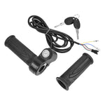 Twist throttle grip with key lock, matching plain grip, wiring harness and two keys for an e-bike