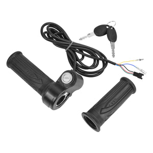 Twist throttle grip with key lock, matching plain grip, wiring harness and two keys for an e-bike