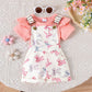 Girls Cotton Printed Top and Overalls Two-Piece Set