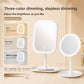 Square and round white LED makeup mirrors with three light color swatches and a touch switch, USB charging and brightness bar