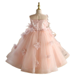 Girls pink princess dress showing full skirt and bodice