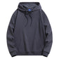 Iron gray heavyweight pullover hoodie with drawstring hood and kangaroo pocket, front view, size L option