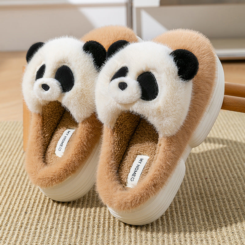 Brown panda plush slippers with a panda face and black ears, size 36-37 option