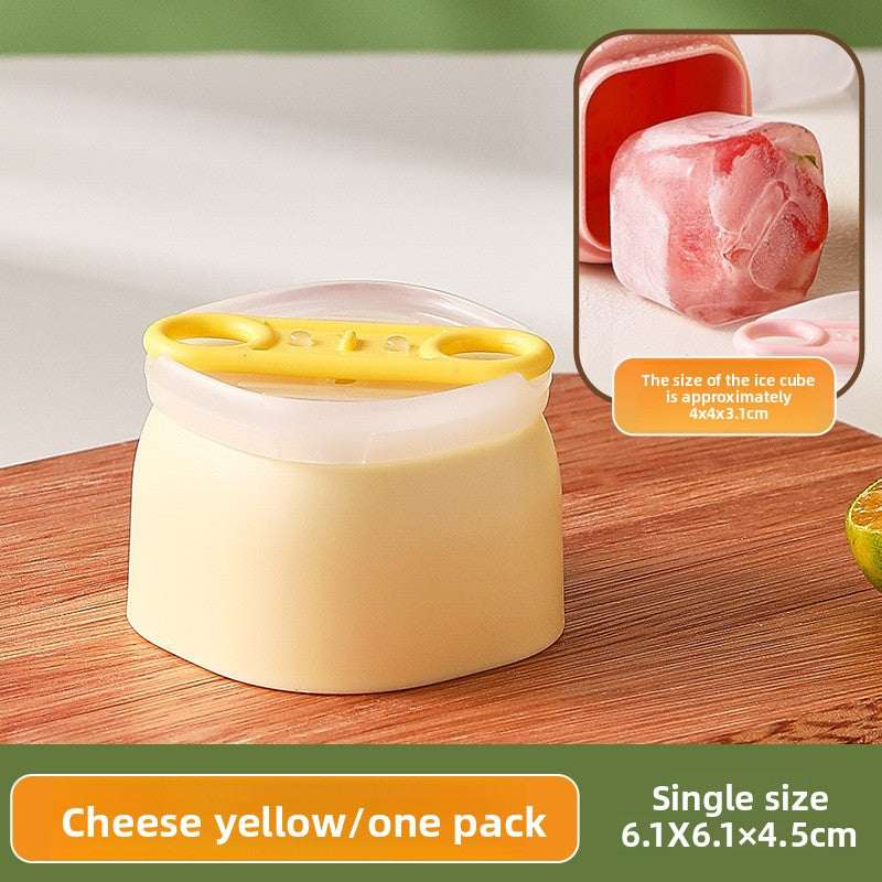 Flexible platinum silicone ice cube tray in a square mould for freezer food storage