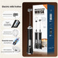 Black handheld electric milk frother wand shown with its USB charging cable