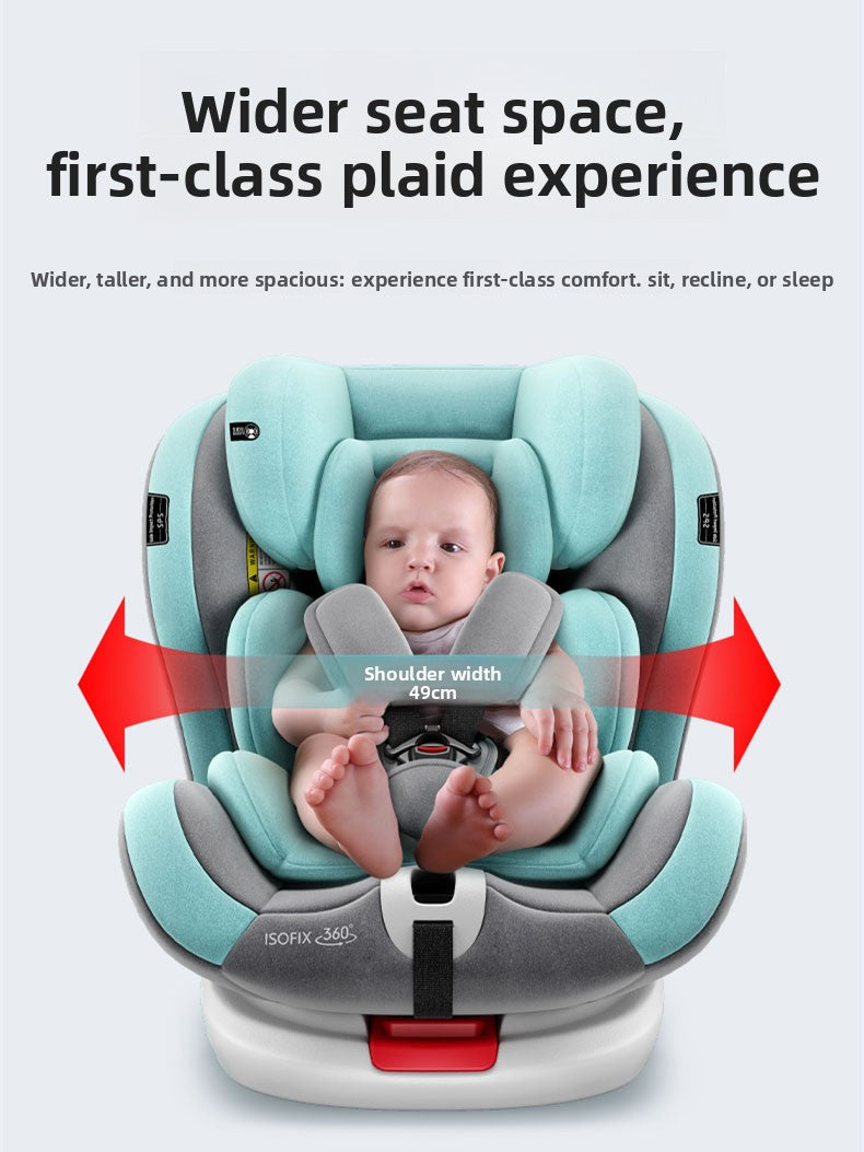 Angled view of the child car seat with canopy and 360 rotation base