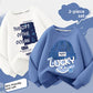 Close view of a Dream Fun slogan print on a boys black crew neck sweatshirt