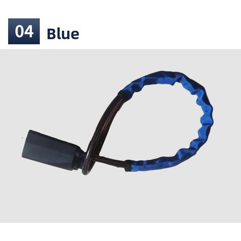 Blue braided steel cable steering wheel lock with the lock body and keys