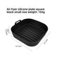 Black small square silicone air fryer liner tray with a ridged base, about 15.7 by 15.7 cm