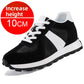 Black suede low top lace up sneaker with a white stripe, 10 cm inner lift option, size 43