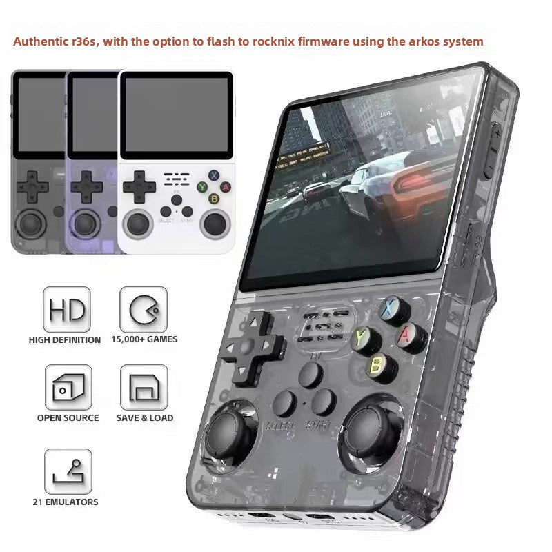 Handheld game console held in one hand during a gaming session on the couch