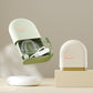 Compact rounded plastic retainer storage case in a soft color on a plain background