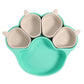 Cyan mint bear paw plate with four small beige cups on a white background