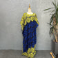 Blue and yellow two tone lace boubou maxi robe, front view