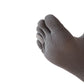 Close view of a dark gray split-toe sock with separated toes on a white background