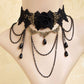 Gothic style vintage lace choker necklace shown close at the neck