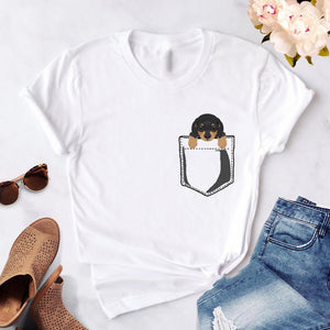Loose fit dachshund print tshirt shown from the front