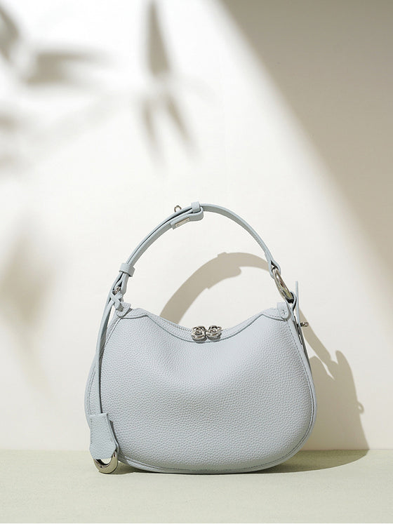 Womens Top-Grain Cowhide Crescent Shoulder Bag with Adjustable Strap