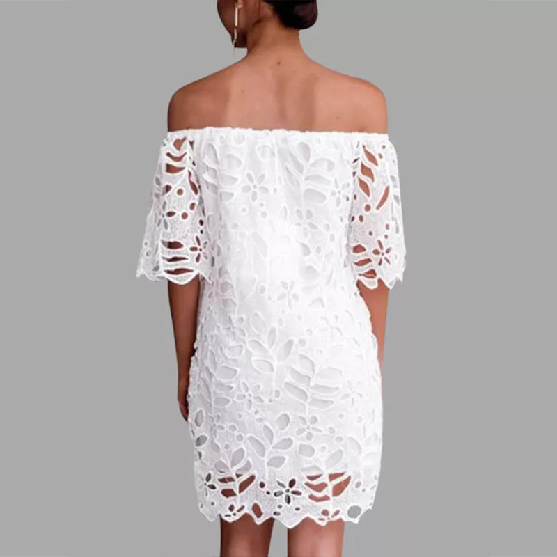 Side angle of the women's casual dress showing how the fabric falls