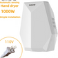Dark gray automatic hand dryer shown with its power plug detail