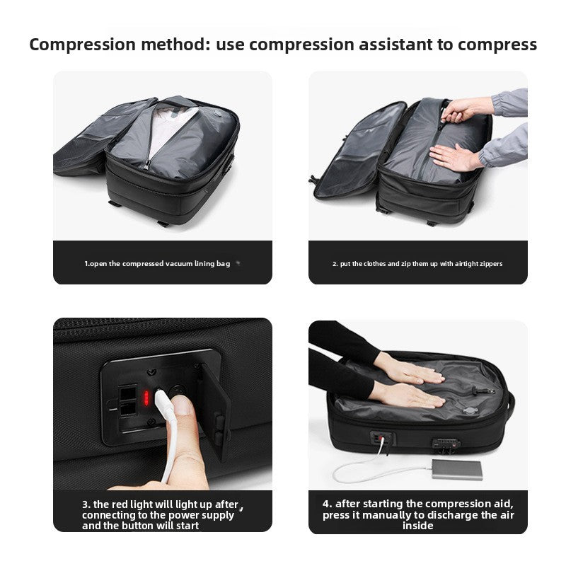 Vacuum Travel Backpack | one button vacuum compression detail