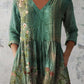 Digital print tunic with a soft V neckline with hidden side seam pockets at the hip