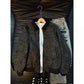 Black-gray tie-dye zip jacket with black ribbed collar on a hanger beside jeans and sneakers, size XXL option