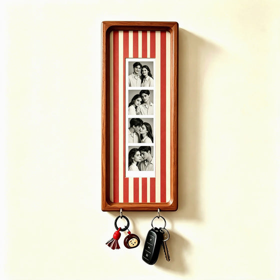 Solid Wood Wall Photo Frame with Storage Hooks