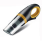 Handheld car vacuum with clear dust cup shown at an angle on a reflective surface