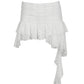 French Retro Lace Asymmetrical Ribbon Tiered Short Skirt