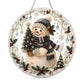Christmas diamond painting door hanger with beaded owls on a clear round