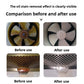 Before and after comparison of a greasy extractor fan and a hood grille cleaned of brown buildup