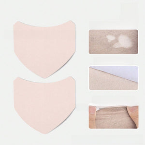 Fan of shield shaped skin tone anti chafing patches beside round nipple covers