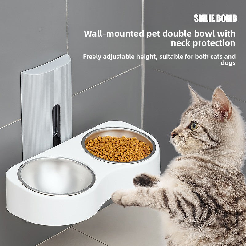White double pet bowl frame with two removable stainless steel bowls