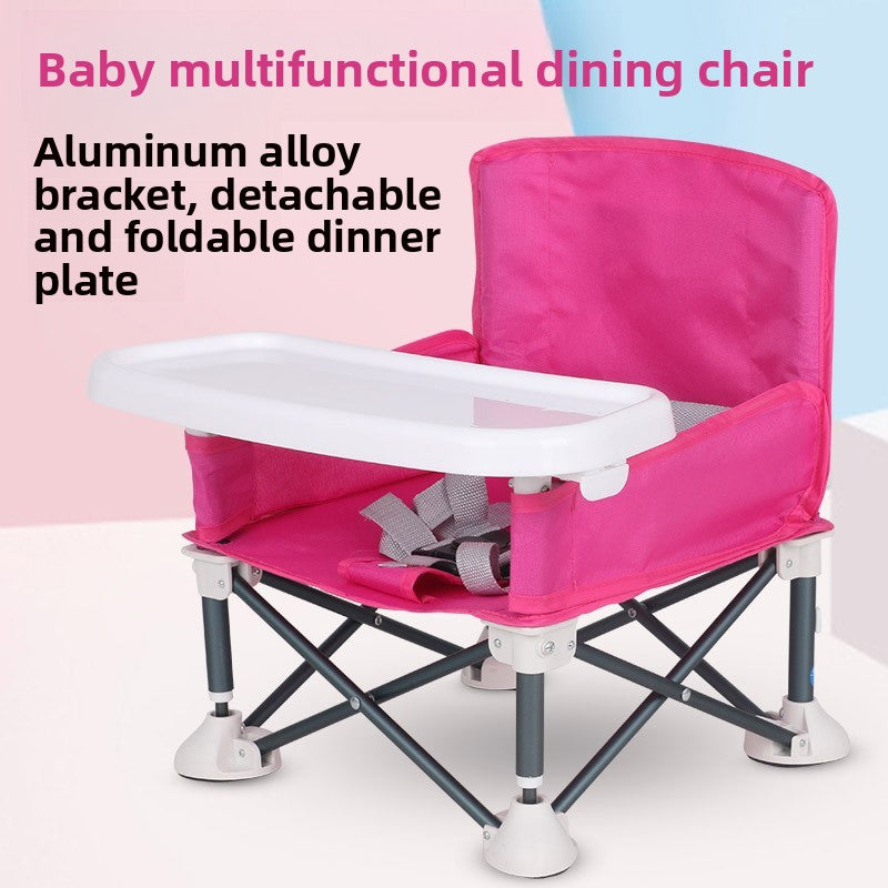 Deep pink folding baby feeding chair without canopy with a white removable tray