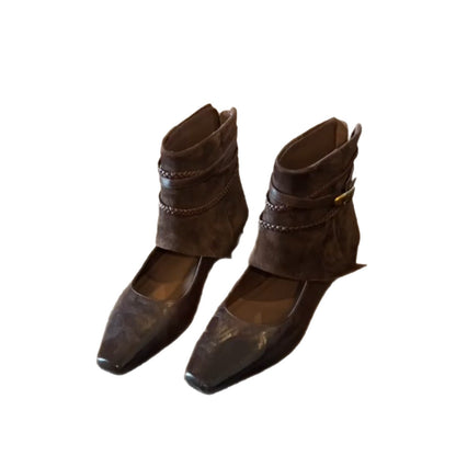 Womens Retro Square Toe Ankle Boots